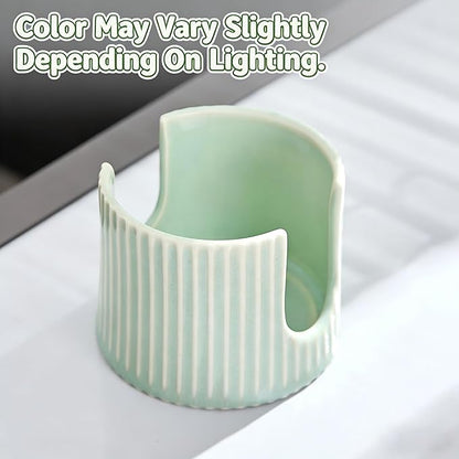 Ceramic Sponge Holder for Kitchen Sink, Quick Dry Sink Caddy Organizer with Non-Slip Base, Farmhouse Sponge and Brush Holder for Countertop, Bathroom or Kitchen, Vintage Green