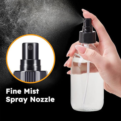 Tecohouse 2 Pack Glass Spray Bottles, 250ml Small Glass Bottles for Cleaning Solutions, Spray Bottles for Essential Oils, Plants, with Durable Nozzle, Labels, Funnel - Clear