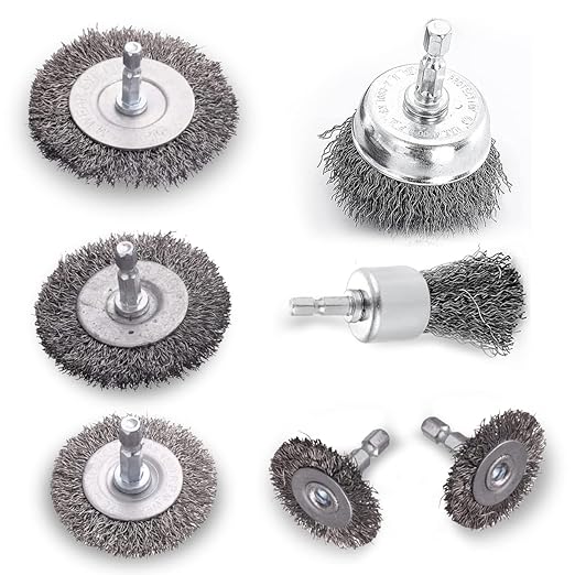 Double Elite 7 Pcs Wire Cup Brush for Drill, 1/4 Inch Hex Shank Abrasive Wire Wheel for Drill, Drill Wire Brush Attachments Set Coarse Crimped Carbon Steel for Home Use, Rust Removal, Polishing