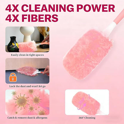 Pink Duster Refill for Swiffer Duster, 30 Count Heavy Duty Duster Refills with 1 Handle, 360 Dusters Refills Kit with 5X Microfibers, Disposable Dusters for Cleaning, Home, Office