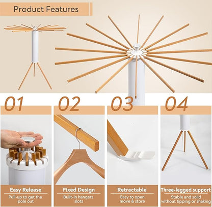 ZOFGENOW Clothes Drying Rack, Foldable Wooden Tripod Drying Rack Clothing for Small Apartments Balcony Bedroom, Portable Space Saving Laundry Rack, Floor Standing with 16 Poles for Indoor Air Drying
