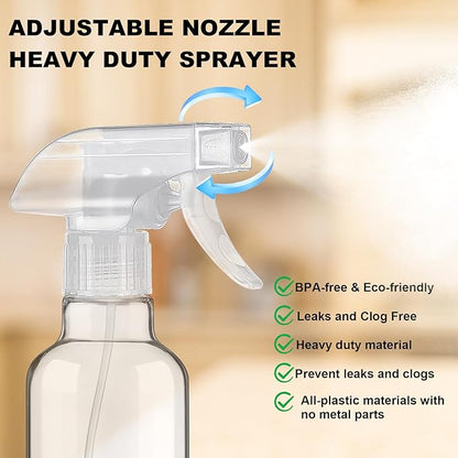 Glass Spray Bottles 12oz Empty Spray Bottle Mist/Stream Spraying Small Refillable Containers for Hair Care, Cleaning Solutions, Plants, Essential Oils 1 Pack (Clear-1, 12oz)