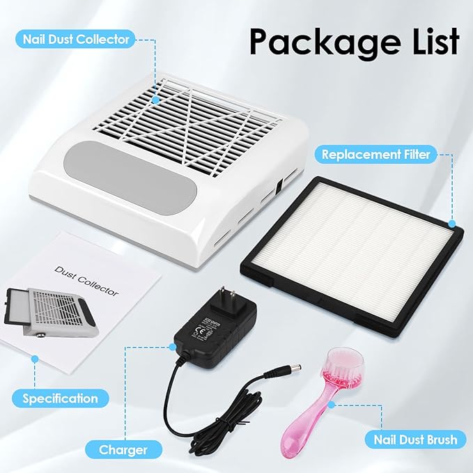Nail Dust Collector Vacuum 80W Adjustable Power Suction CoFashion Nail Dust Cleaner Machine for Manicure, Dust Collector for Nails for Salon Home Use- Nail Filter When Using Nail Drill