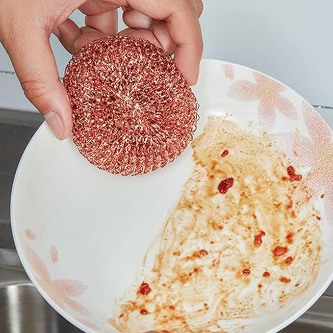 2 Pieces Copper Scrubber for Pots and Pans, Copper Wire Kitchen Scrubber, Woven Double Layers for Extra Strength, Kitchen Copper Ball Cleaning Brush