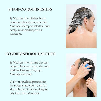 Peppermint & Rosemary Shampoo & Conditioner Bar Set, Organic, Vegan, Volumizing, Hydrating Argan Oil Conditioner & Shampoo for Curly or Straight Hair, Paraben & Sulfate Free, Made in USA