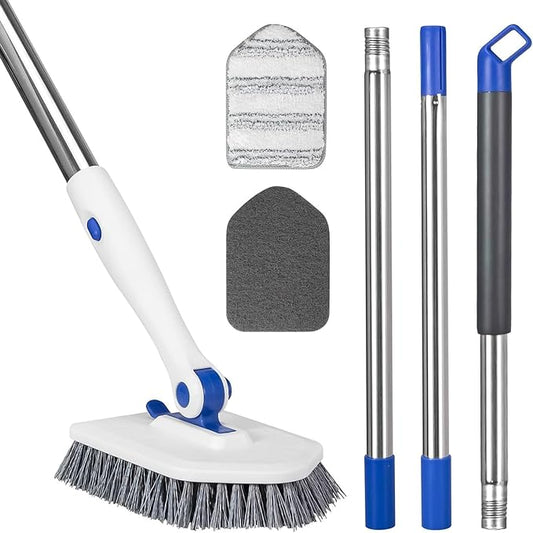 Pool Brush Floor Scrub Brush with 52" Adjustable Long Handle,Shower Swimming Pool Brush for Glass Doors,Bathroom,Kitchen,Tile,Car Glass,Marble Floors
