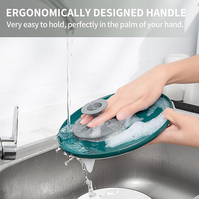 Silicone Sponge, BEAUTAIL Non-Scratch Scrub Sponges for Washing Dishes, Kitchen Fruit Vegetable Cleaning Brush, Long Lasting and Reusable Dishwashing Scrubber, Suction Up Hang Designed, 1 Pack, Gray