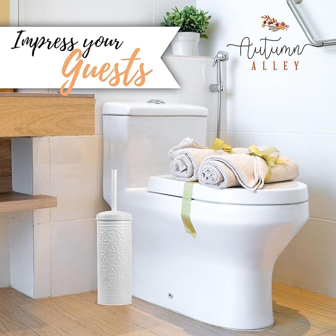 Autumn Alley White Toilet Brush and Holder Bathroom Accessories, Bathroom Toilet Brush for Modern Bathroom Decor, Standing Farmhouse Toilet Bowl Brush with Holder, White Bathroom Decor Sets