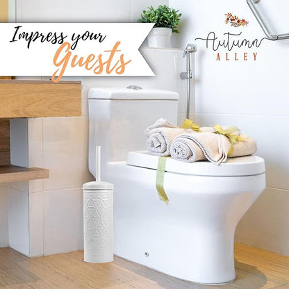 Autumn Alley White Toilet Brush and Holder Bathroom Accessories, Bathroom Toilet Brush for Modern Bathroom Decor, Standing Farmhouse Toilet Bowl Brush with Holder, White Bathroom Decor Sets