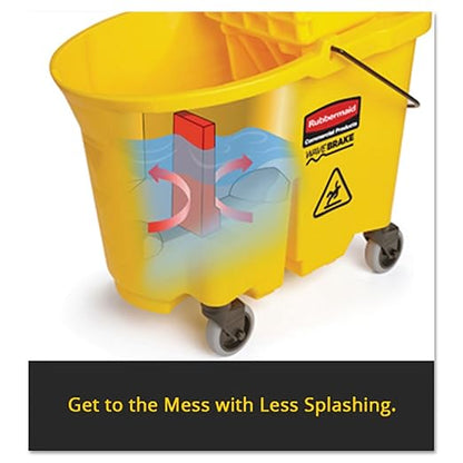 Rubbermaid Commercial Products WaveBrake 35 QT Down-Press Mop Bucket and Wringer Combo on Wheels with Dirty Water Bucket Black for Heavy-Duty Floor Cleaning