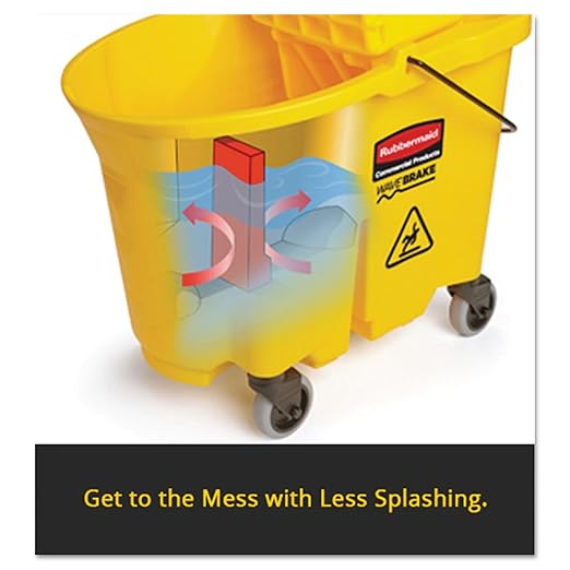 Rubbermaid Commercial Products WaveBrake 35 QT Side-Press Mop Bucket and Wringer Combo on Wheels with Dirty Water Bucket, Black, for Heavy-Duty Floor Cleaning