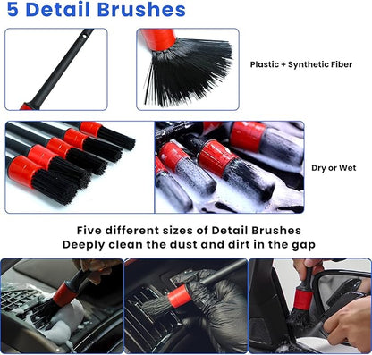 15 Pcs Car Cleaning Kit, Car Detailing Wash Brush Set, Auto Interior External Wash Cleaning Set for Car Motorcycle Bike Wheels, Engine, Emblems, Air Vents, Dashboard, Leather