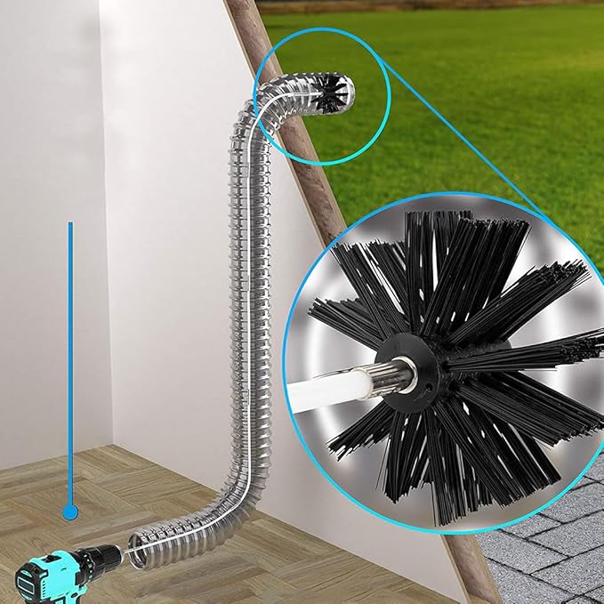 Chimney Washing Brushes Fireplace Cleaning Supplies 5.9in and 3.9in Brush Heads 5/16 Screw Thread Dryer Vent Cleaner Kit Attachment