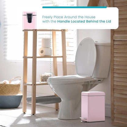 Home Zone Living 1.3 Gallon Small Bathroom Trash Can with Lid and Step Pedal, Stainless Steel Wastebasket with Slim Design for Home and Office, Matte Pink, 5 Liters