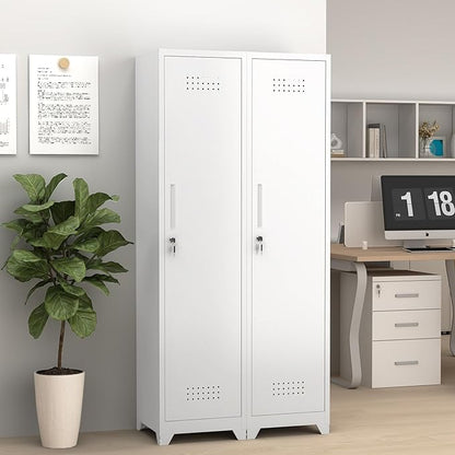 GREATMEET Slim Metal Utility Cleaning Storage Cabinet with Single Door, Narrow Tool Organizer for Brooms, Mops & Cleaning Supplies, Garage & Laundry Room Use, White