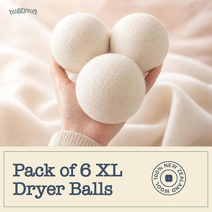 Wool Dryer Balls - 6 Pack - 100% New Zealand Wool Natural Fabric Softener – Reusable, Chemical Free, Reduces Drying Time