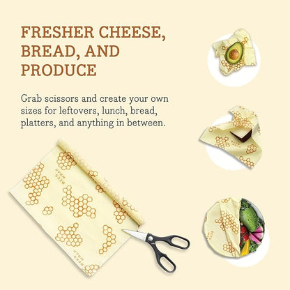 Bee's Wrap Beeswax Wraps for Food - Cut to Size 14x52" Beeswax Wrap Roll - Plastic Free Made in USA Reusable Natural Food Wrap - Honeycomb