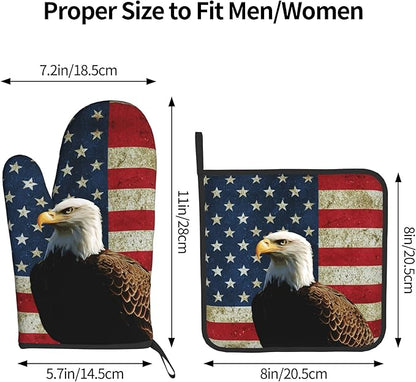 Patriots Oven Mitts - Rustic American Flag Kitchen Mitts Pot Holders Patriotic Hot Mitts 4th of July Hot Pads Sets of 2 for Cooking Baking Grilling