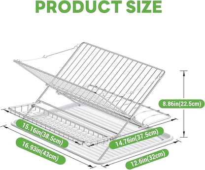 Over The Sink Dish Drying Rack, Collapsible 3 Tier Dish Racks for Kitchen Counter, Stainless Steel Large Capacity Space-Saving Sink Shelf Organizer with Utensil Holder and Drainboard (Upgraded)