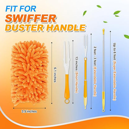 Reusable Duster Refill for Swiffer Hand Duster, 360 Degree Duster Refills for Spring Cleaning, Ceiling Fan, Orange Yellow, 3+3 Pack (Handle is Not Included)