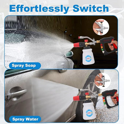 DUSICHIN Pressure Washer Short Gun Foam Cannon 1/4" Quick Connector,Car Wash Foam Gun Kit Dual Connector Accessory,Pressure Washer Nozzle Tips 3/8'' Swivel Quick Connector,Not Use with Garden Hose