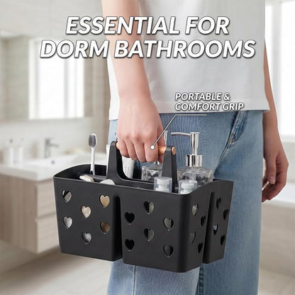 NINU Black Portable Shower Caddy with Handle, Plastic Shower Tote Basket with Divided Compartments and Drainage Holes, Bathroom Caddy Organizer for College Dorm, Gym, Camping, Shared Bathroom