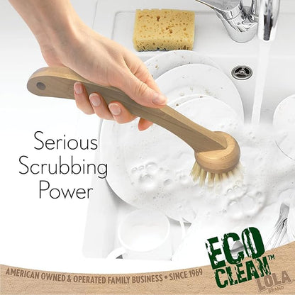 LOLA Eco Clean Bamboo Dish Brush, 6 Pack, Multi Purpose, Sustainable Ergonomic Renewable Bamboo Handle, Fibers are Recycled Soda/Water Bottles