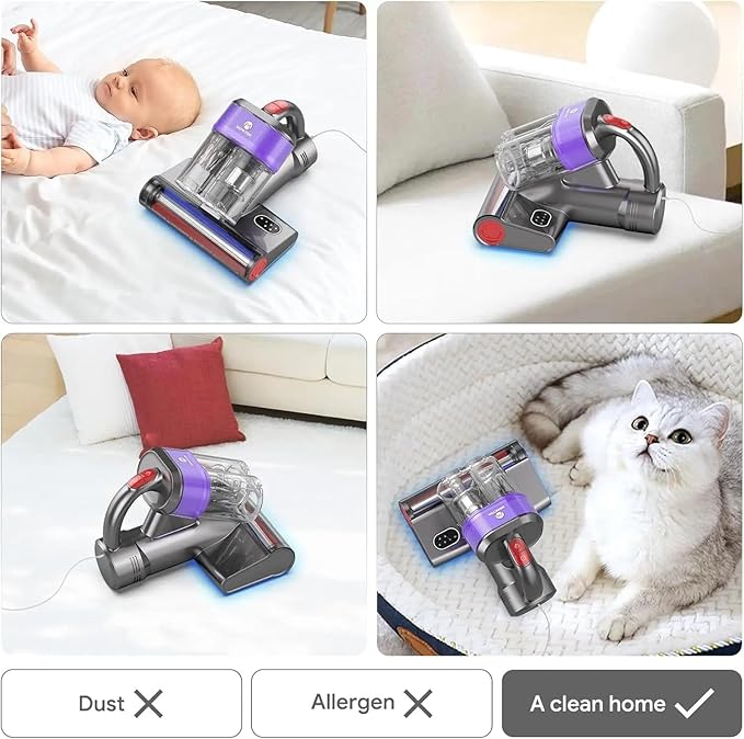 P820 Wired Mattress Vacuum Cleaner EU Plug,500W 18kPa UV Ultrasonic Negative Ion Bedding Neatness Care with Hot Air & Aromatherapy,LED Display