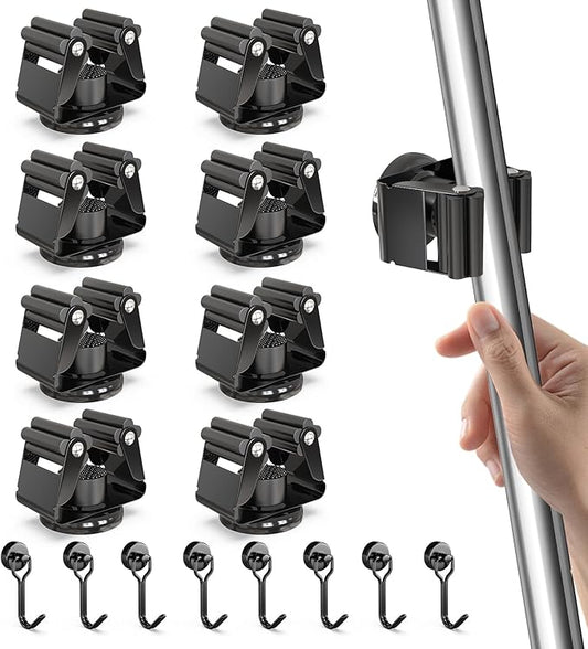 3-H Magnetic Broom Holder with Strong Magnetic Hook 16 Pack,Broom Holder Wall Mount for Garage Garden Shed Storage System Laundry Room Home Kitchen Organization(Black)