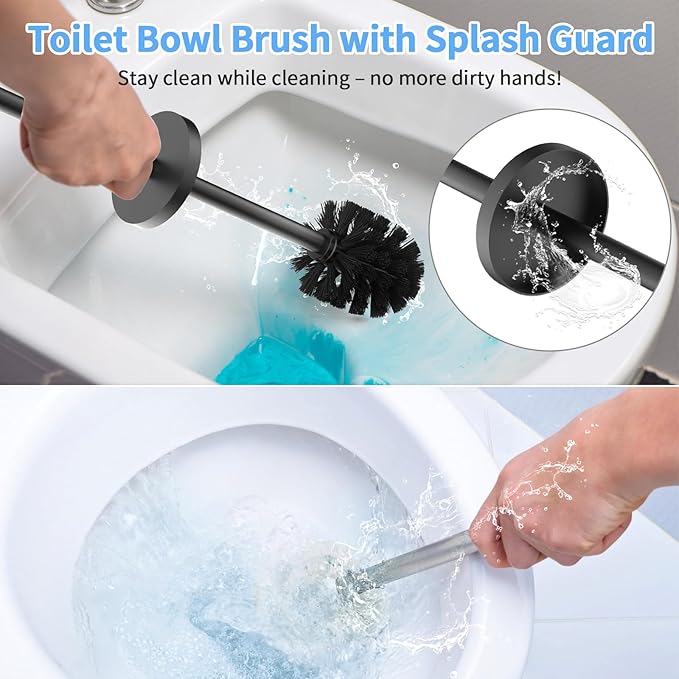 Stainless Steel Toilet Brush and Holder Set Brushed Silver Heavy Duty Toilet Bowl Brush with Long Handle for Bathroom and Farmhouse (Black-2)