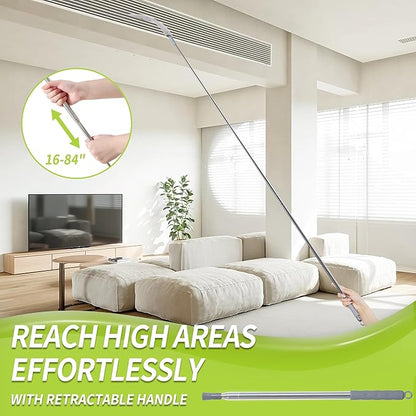 IVYROLL Skinny Duster with Extension Pole for Under Furniture, Under Appliance Cleaning Tool with 3 Microfiber Dusting Cloths, Retractable Flat Duster for Under Refrigerator, Tight Spaces, Gap
