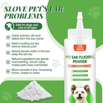 Dog Ear Powder Hair Removal Kit–Safe Grooming Set with 30g Ear Powder, LED Silent Trimmer & 5.5in Tweezers All-in-One Ear Care Solution for Dogs &Cats,Odor Control & Hygiene Support, Home Grooming Kit