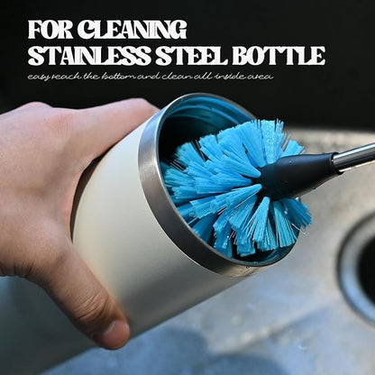 4 Pack Straw Cleaner Brush Set with Long Handle Stainless Steel Bottle Brush, 3 Straw Brushes, Kitchen Brush for Cleaning Water Bottle, Cups, Straws, Blue