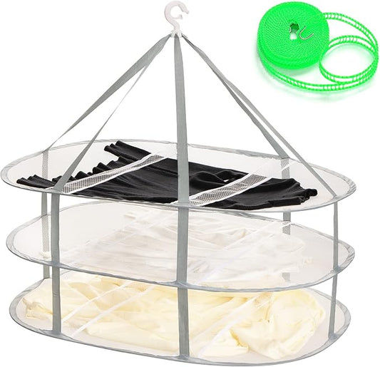 3-Tier Folding Mesh Clothes Hanging Dryer, Sweater Drying Rack, Large Laundry Drying Rack, Lay fold Flat Dry Hanger, Mesh Clothes Hanging Dryer - XL(3Tier)