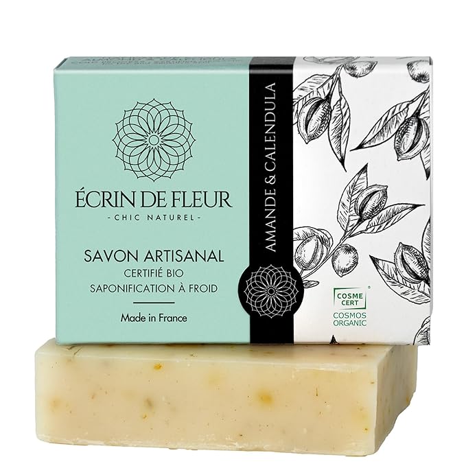 Almond & Calendula Soap Bar, French Artisnal Fine Soap, for Sensitive and Delicate Skin, Unscented, for Face, Body and Hands Wash, 3.2 oz