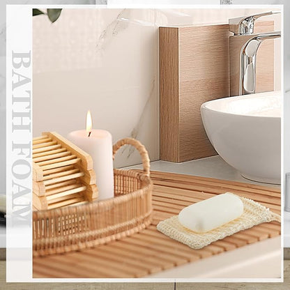 Rtteri 120 Pcs Soap Saver Bags & Bamboo Soap Holder Set Exfoliating Sisal Soaps Washing Bags Self Draining Wooden Bar Soaps Dish for Shower Bath Toilet Kitchen Restaurant
