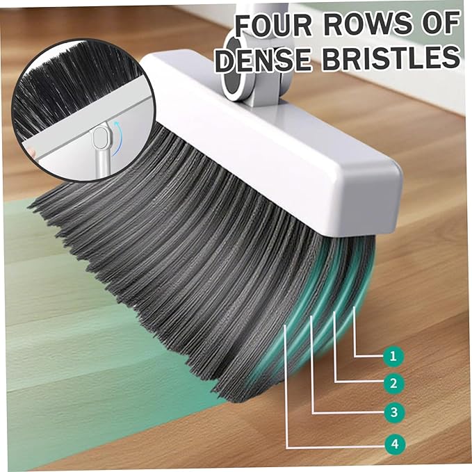 Broom and Dustpan, 3-in-1 Broom with Dustpan Combo Set Foldable and Rotating and Set with Long Handle for Home Office School Dorm, and