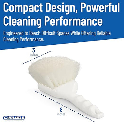 SPARTA Flo-Pac 8" Utility Scrub Brush with 2" Nylon Bristles, Plastic Pistol Grip Handle, Commercial Handheld Cleaning Brush, White (Pack of 12)