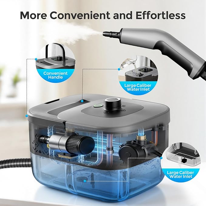 Steam Cleaner, Portable Steam Cleaner for Home with 1800W High Pressure, 15s Heat-Up,1600ML Large Tank, Handheld Steam Cleaner for Cleaning Upholstery, Tile, Car, Bathroom, Grout, Floor (Black)