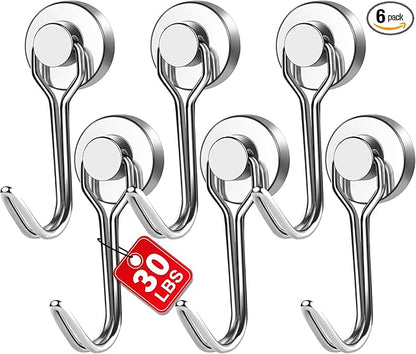 E BAVITE Swivel Swing Magnetic Hooks New Upgraded, 30LB（6pack） Refrigerator Magnet Hook Strong Neodymium Magnets, Perfect for Refrigerator and Other Surfaces,60mm(2.36in)