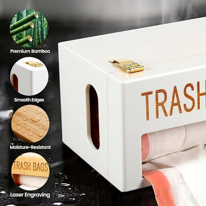 Libreshine Extra Large White Bamboo Trash Bag Holder Dispenser, Fits Costco & Sam's Club Jumbo Rolls, Under-Sink, Cabinet & Wall Mount Organizer, Garbage Bag Storage for Kitchen, Pantry, Garage