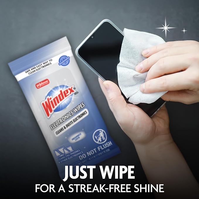Windex Electronic Cleaning Wipes, Pre-Moistened Screen Wipes for TVs, Phones, and Other Electronics, Resealable for a Freshness Lock, 25 Count (Pack of 12)