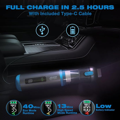 HAUSMEISTER Airflex One Cordless Car Vacuum 16000Pa, 4-in-1 Handheld Vacuum with Air Duster & Inflator, Portable Mini Vac for Car Detailing, Pet Hair, Keyboard Cleaning (Gray)