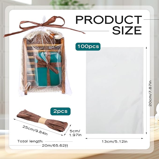 Threehoney 72 Pcs Soap Saver Set Including Wooden Dish Exfoliating Bag Saver Pads Bulk with 100 OPP Transparent Bags 2 Bundles Paper Ropes for Wedding Homemade Gift Mother‘S Day(Carbonized Color)