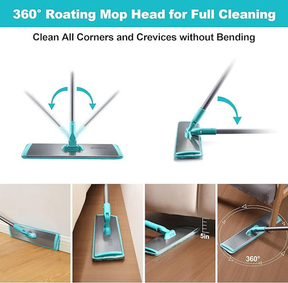JOYMOOP 18 Inch Dust Mop for Hardwood Floors, Heavy Duty Industrial Wet Dry Mops with Telescopic Handle, Includes 5 Microfiber Mop Pads - Blue-Grey