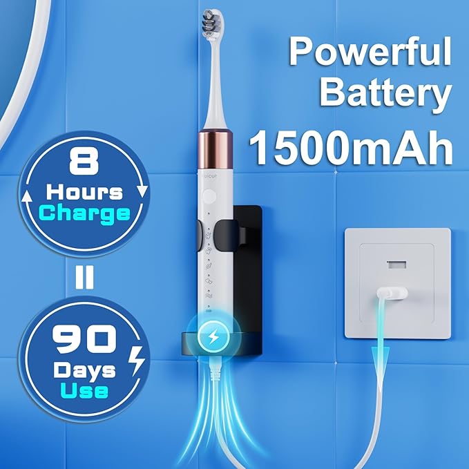 Kuicur Electric Toothbrush, 10 Brush Heads & Travel Case, 42,000 VPM Electric Motor & USB Charging, 5 Modes with Smart Timer, Ultra Whitening Toothbrush for Adults and Kids