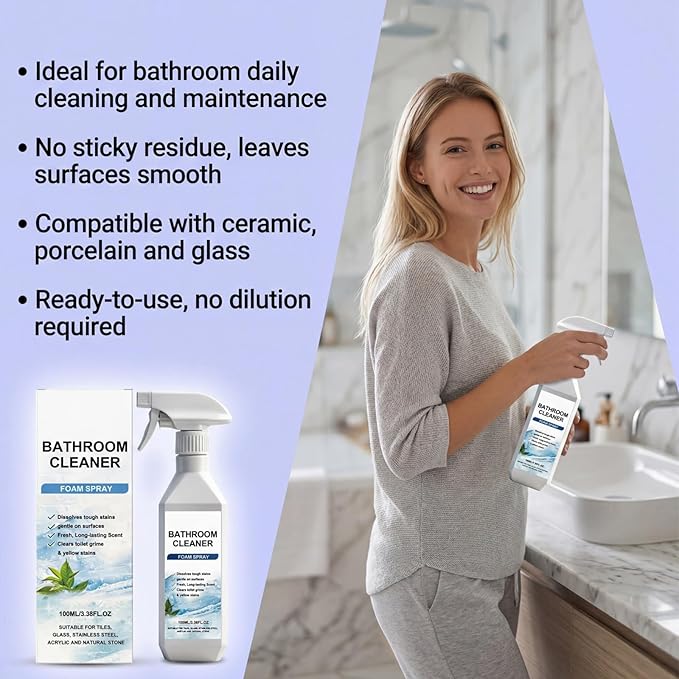 Scale Remover Bathroom Cleaner,Bathroom Descaler Foam Cleaner Spray,Fast-Acting Limescale Cleaner,Tiles, Glass, Stainless, Steel, Sinks (1pcs)