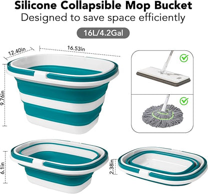 2 Pack Collapsible Mop Bucket, 16L(4.2 Gal) Plastic Bucket for House Cleaning, Car Washing, Silicone Cleaning Supplier Organizer, Portable Basket with Handle for Laundry Storage, RV Camping, Fishing