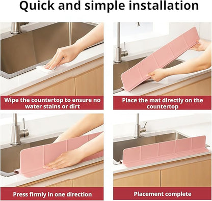 Food Grade Silicone Sink Splash Guard (23 Inch), 7 Strong Suction Cups Non-Slip Water Protector, Dishwasher Safe & Cuttable for Kitchen/Bathroom Countertops (Pink)