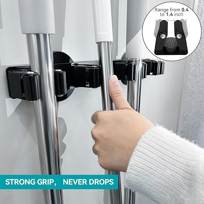 Magnetic Mop Broom Holder, Strong Non Slip Magnetic Broom Mop Hanger, Heavy Duty Magnetic Hooks for Hanging Shovel Rake Tools, Wall Mounted Utility Storage Magnet Rack (5 Rack)